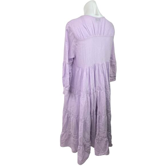 Devotion Twins Brussels Purple VNeck Long Sleeve Ruffle Tiered Midi Dress Size S - Picture 4 of 5